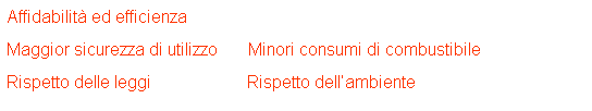 Casella di testo: Affidabilit ed efficienza                   
Maggior sicurezza di utilizzo       Minori consumi di combustibile
Rispetto delle leggi                      Rispetto dellambiente
